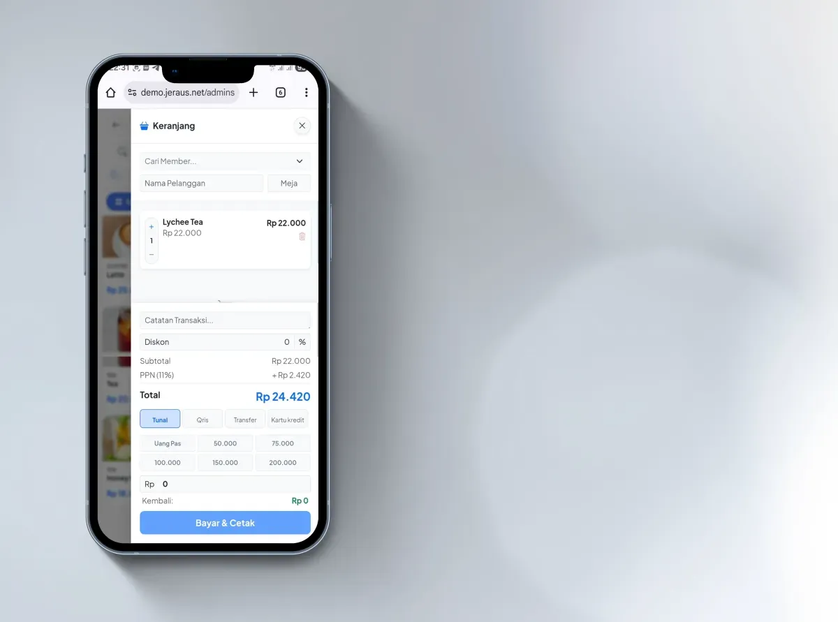 Tampilan POS dari Smartphone
